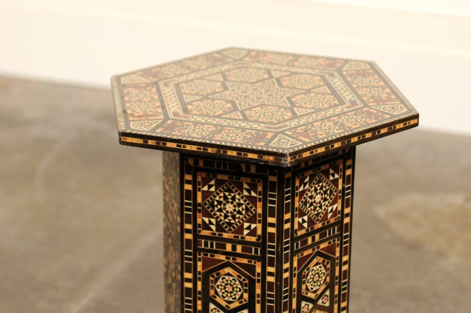 20th Century Inlaid Moroccan Petite Size Drinks Table with Wood and Bone Inlay, Mid-Century