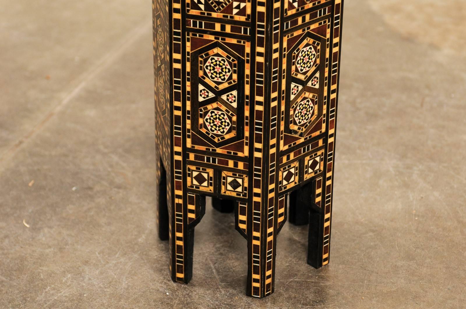 Inlaid Moroccan Petite Size Drinks Table with Wood and Bone Inlay, Mid-Century 3