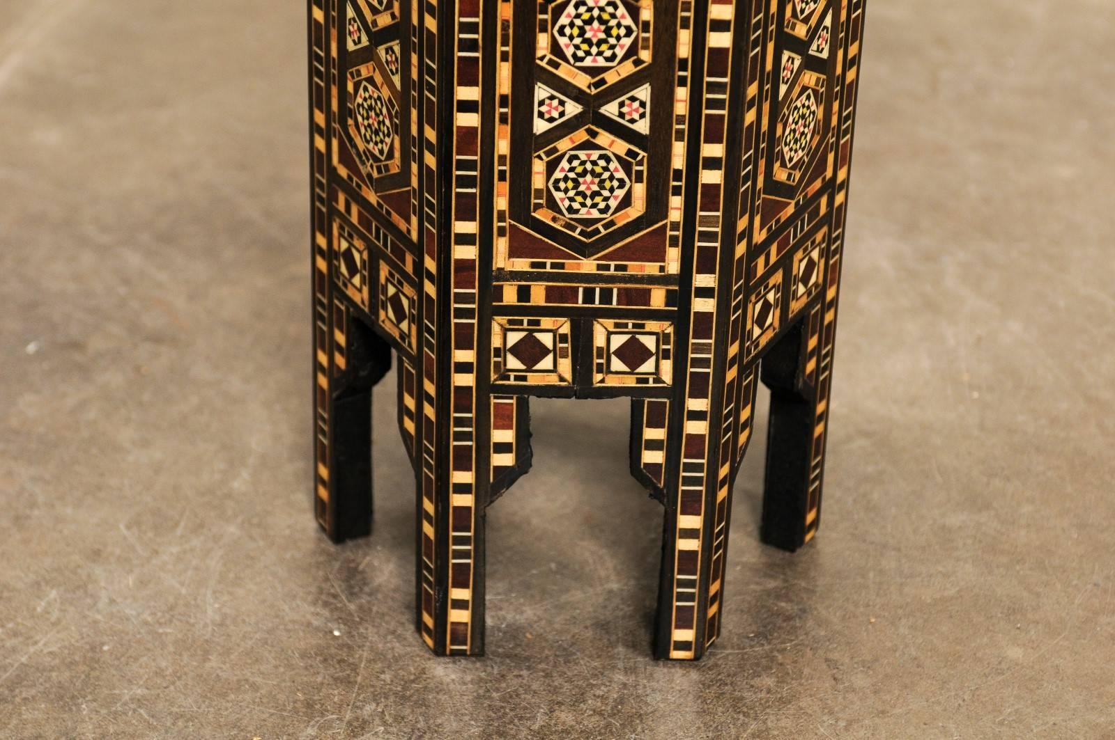 Inlaid Moroccan Petite Size Drinks Table with Wood and Bone Inlay, Mid-Century 1