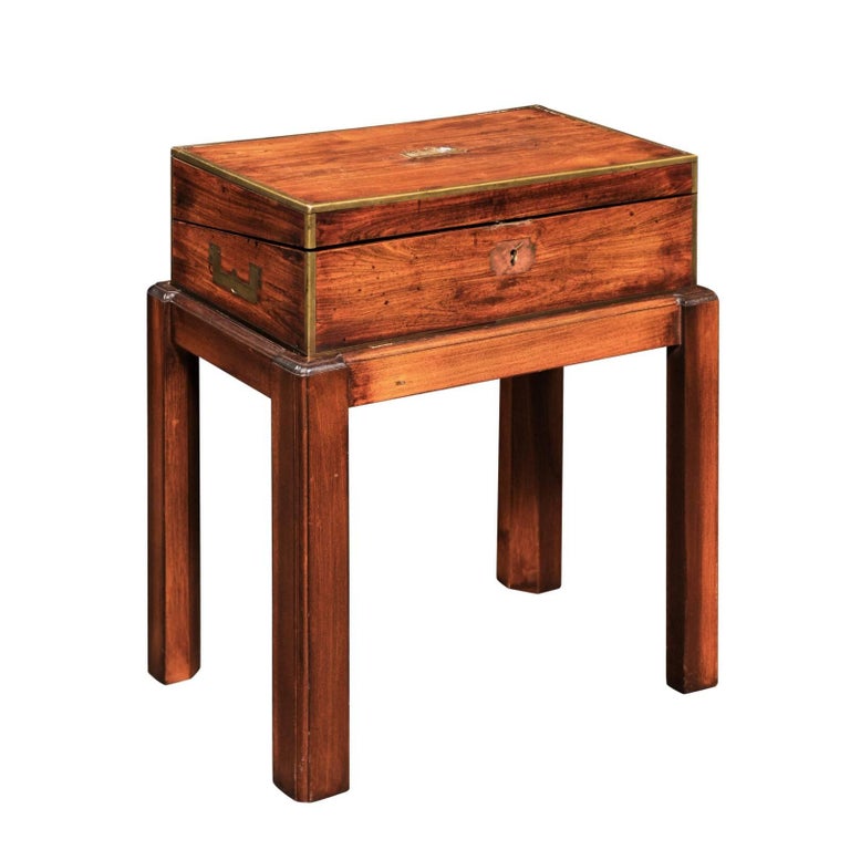 English Campaign Mahogany Lap Desk Decorative Box On Custom Stand
