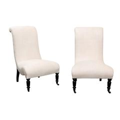 Pair of English Upholstered and Ebonized Wood Slipper Chairs, circa 1900 3