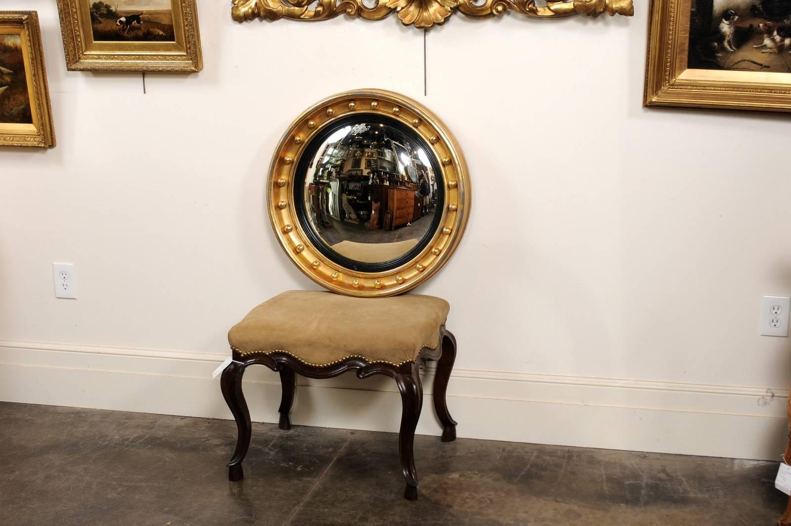 Ebonized English Giltwood Girandole Mirror with Convex Mirror from the Mid-19th Century