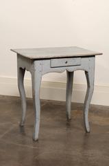 Country French Early 19th Century Light Grey Petite Side Table, Single Drawer
