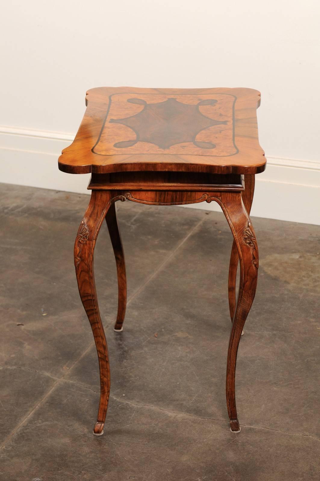 Italian Rococo Style Side Table circa 1850 with Inlaid Top and Single Drawer 2