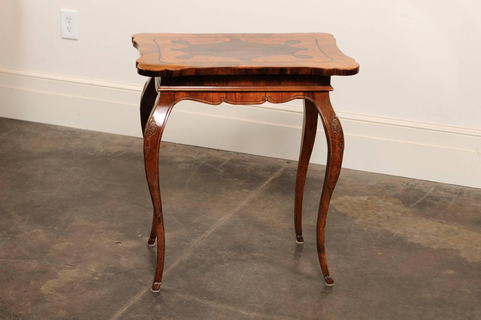 Italian Rococo Style Side Table circa 1850 with Inlaid Top and Single Drawer 4