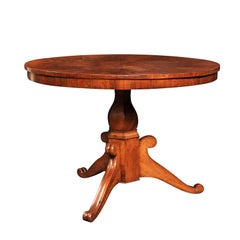 French Burl Walnut Oval Pedestal Table with Radiating Veneer, circa 1880