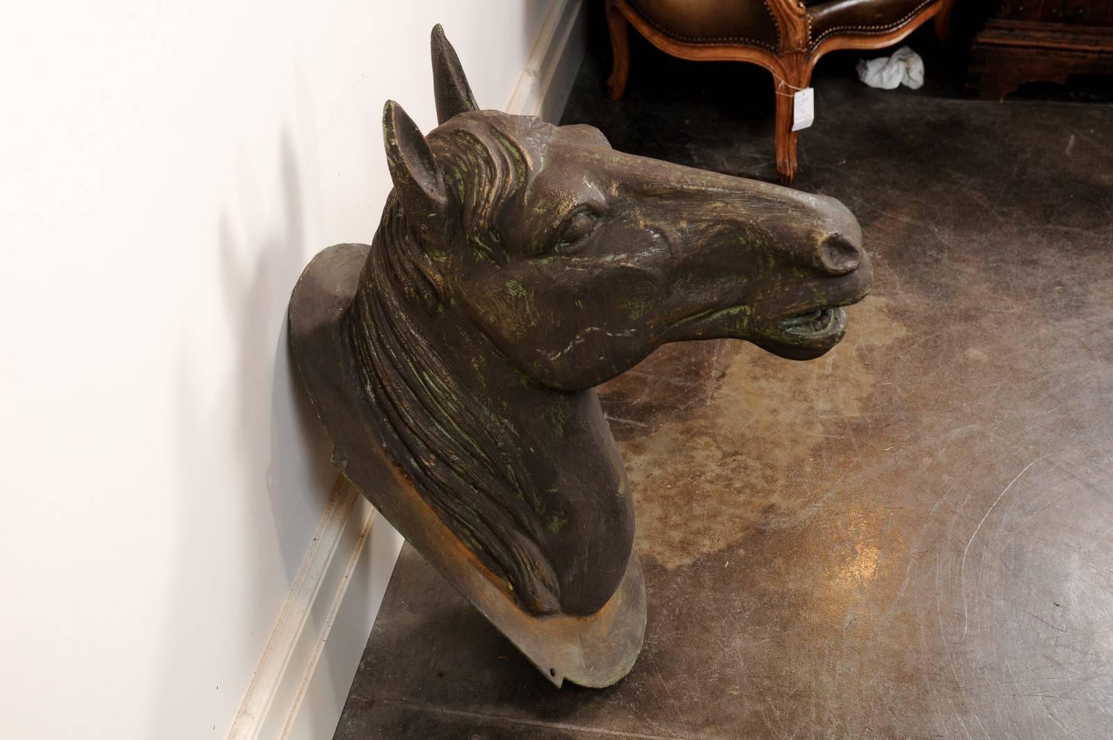 Cast Iron Horse Head Wall Decoration from the Mid-20th Century In Good Condition In Atlanta, GA