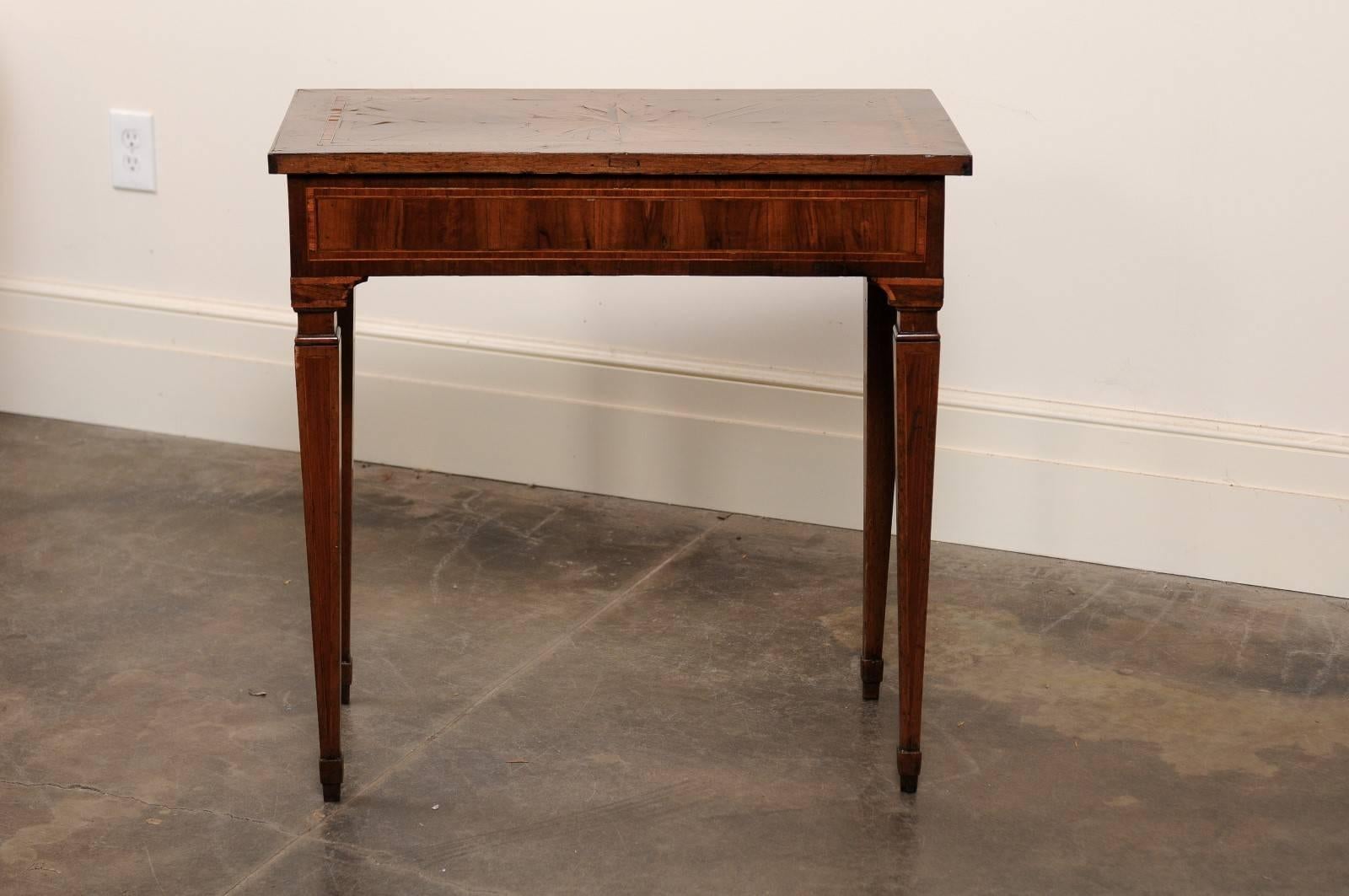 Inlay Italian 18th Century Console Table with Marquetry Inlaid Top and Tapered Legs For Sale