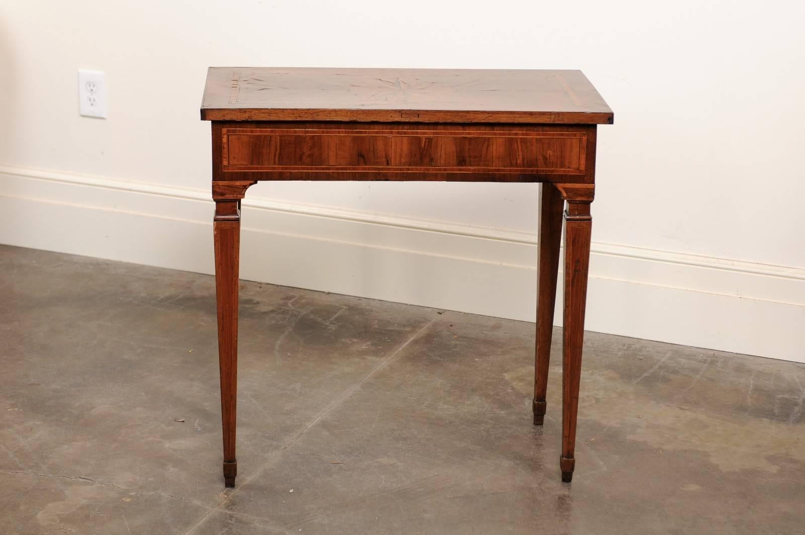 Italian 18th Century Console Table with Marquetry Inlaid Top and Tapered Legs In Good Condition For Sale In Atlanta, GA