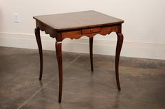 French Louis XV Style Game Table with Brown Tooled Leather Top and Pull Outs
