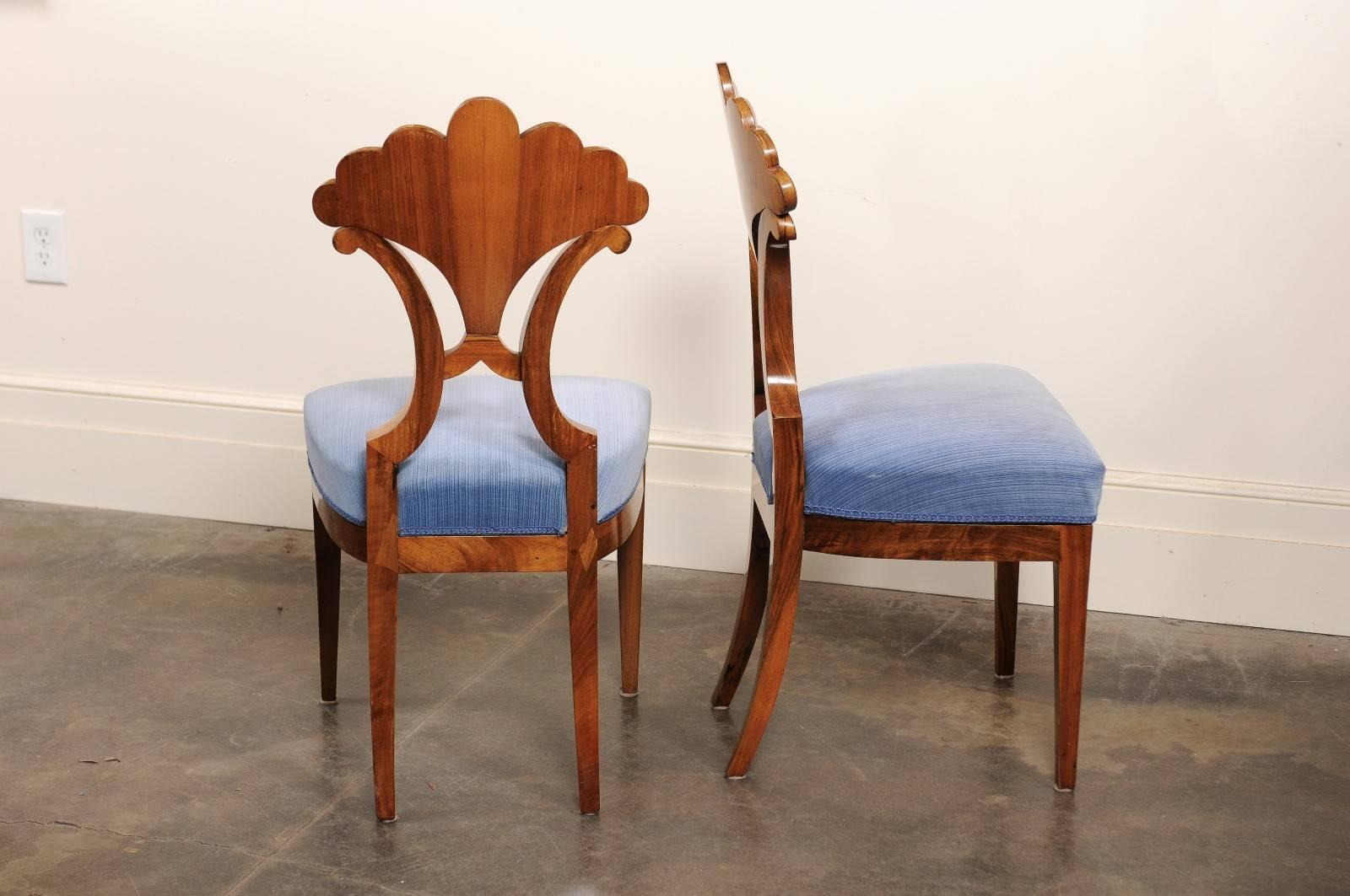 Pair of Austrian Biedermeier Fan Back Chairs with Light Blue Upholstery, 1840 3