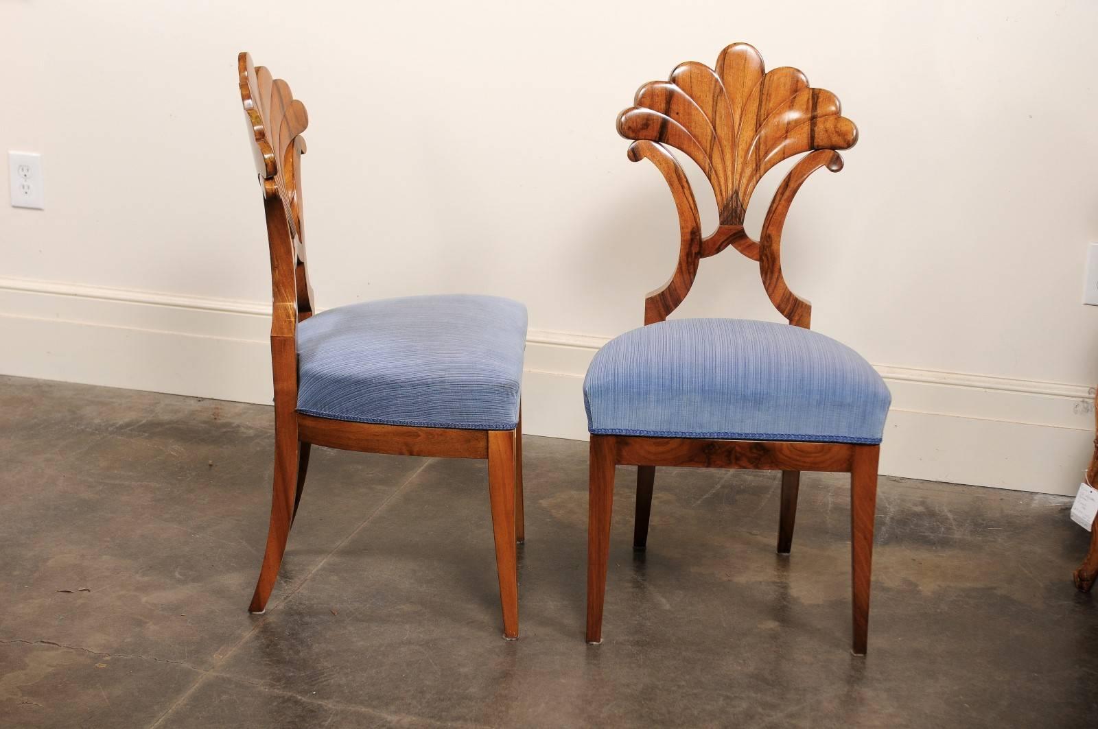 Pair of Austrian Biedermeier Fan Back Chairs with Light Blue Upholstery, 1840 5