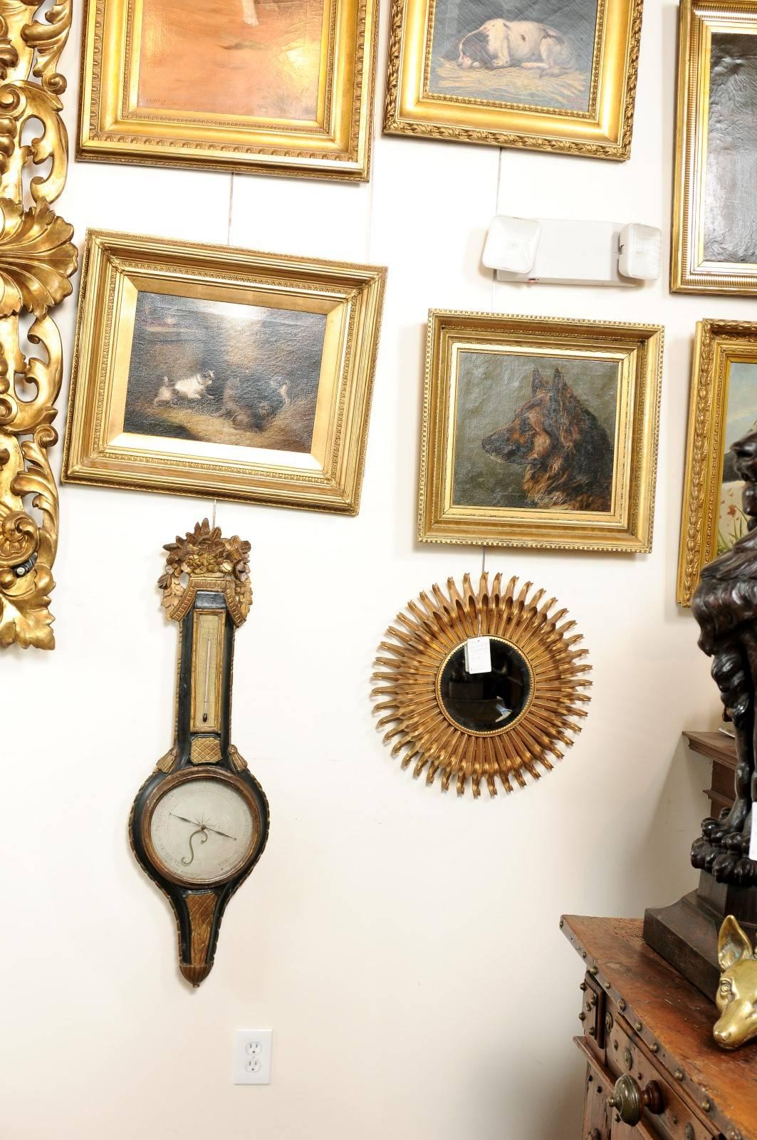 Francese Barometro francese in stile Luigi XVI in legno dorato e dipinto dei primi anni del 1800 in vendita