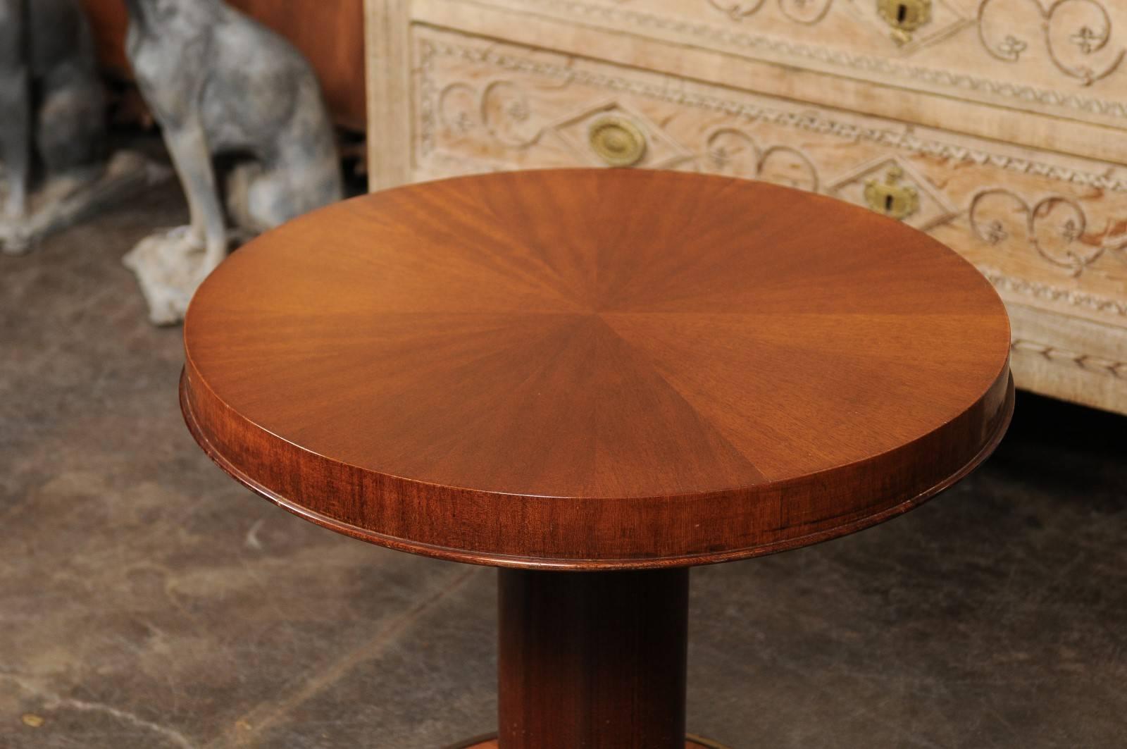 20th Century Petite French Mahogany Veneered Cocktail Table with Brass Ring, circa 1950