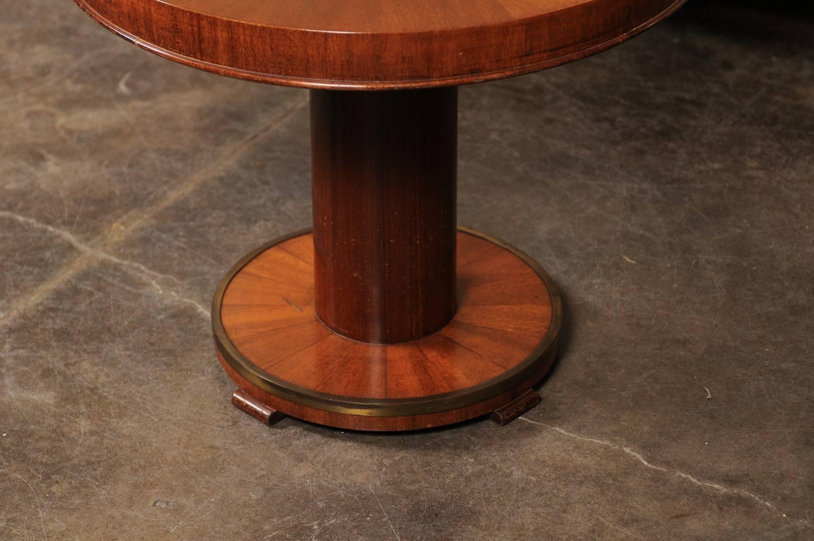 Petite French Mahogany Veneered Cocktail Table with Brass Ring, circa 1950 1