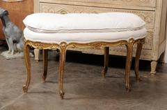 French Louis XV Style Upholstered Bench with Giltwood Frame, circa 1920