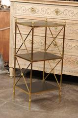 Italian Maison Jansen Style Three-Tiered Brass and Leather Stand, circa 1970