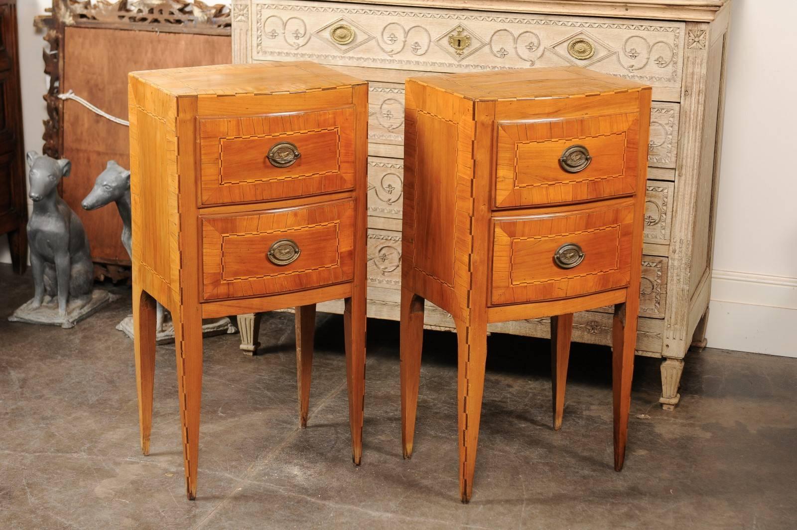 Pair of Petite Austrian Biedermeier Two-Drawer Commodes with Inlay, circa 1840 In Good Condition For Sale In Atlanta, GA