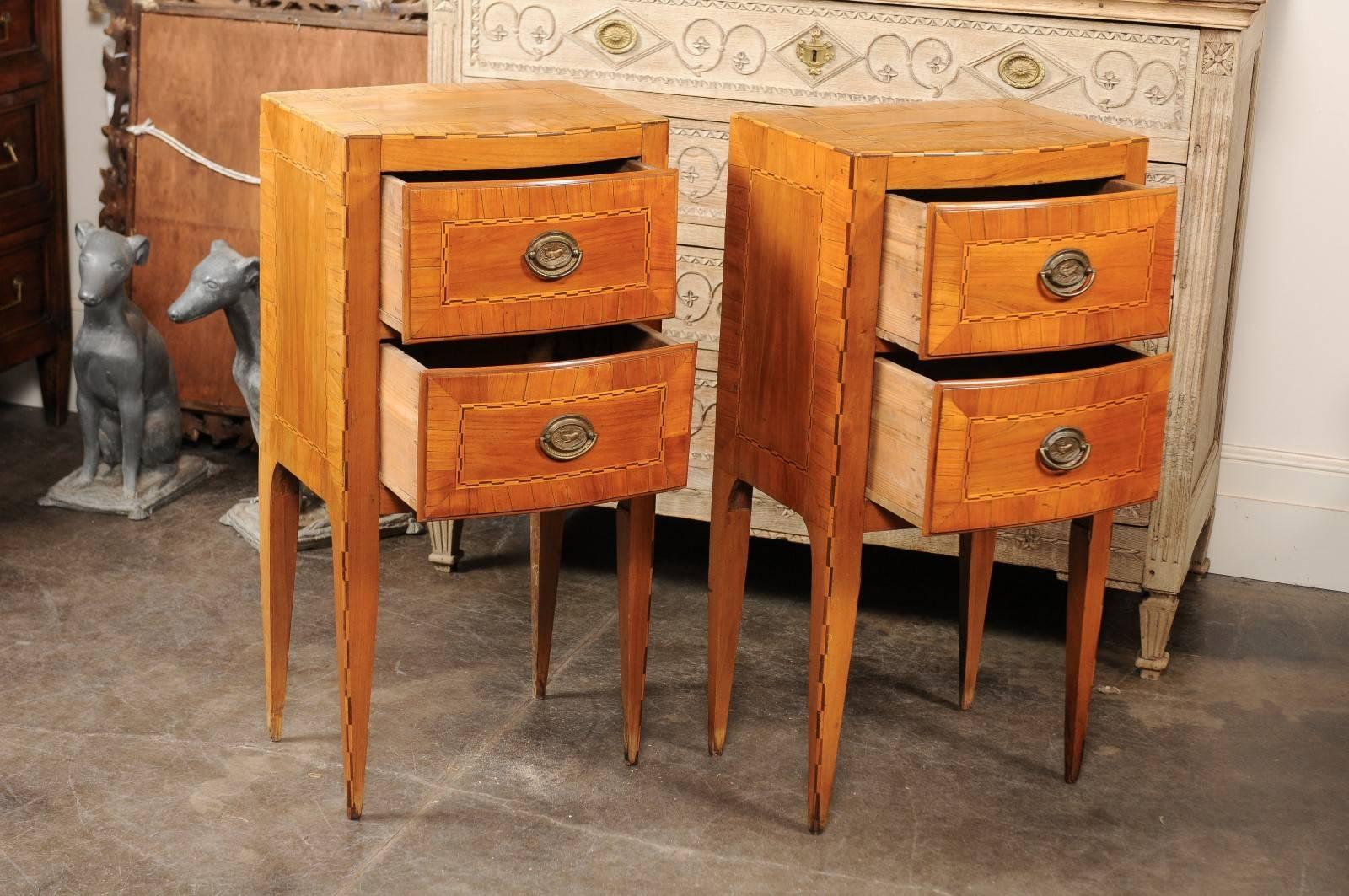19th Century Pair of Petite Austrian Biedermeier Two-Drawer Commodes with Inlay, circa 1840 For Sale