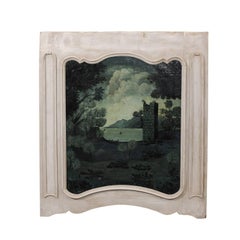 Antique French Trumeau Painting from the Late 19th Century with Ruins and Lake