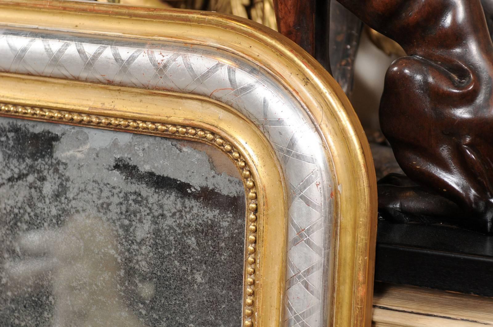 20th Century French Gold and Silver Gilt Louis-Philippe Mirror with Original Glass