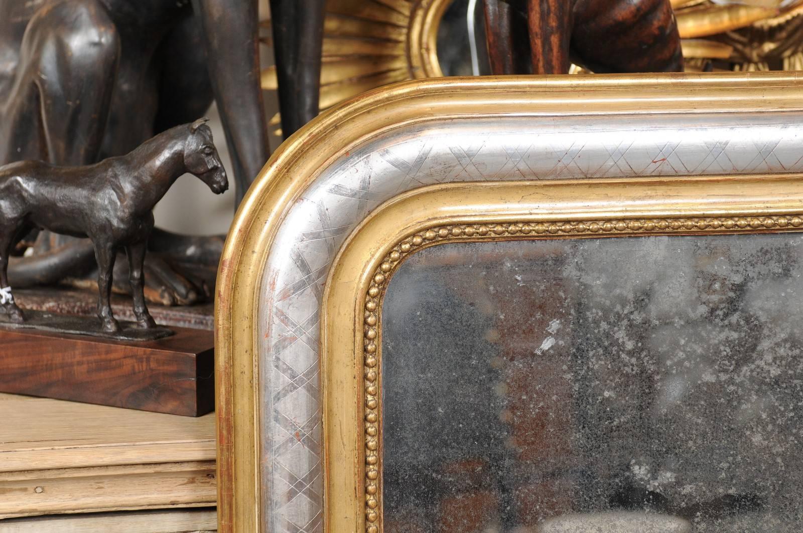 French Gold and Silver Gilt Louis-Philippe Mirror with Original Glass 1