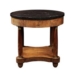 French Empire Style 1850s Burl Table with Marble Top and Corinthian Columns 3