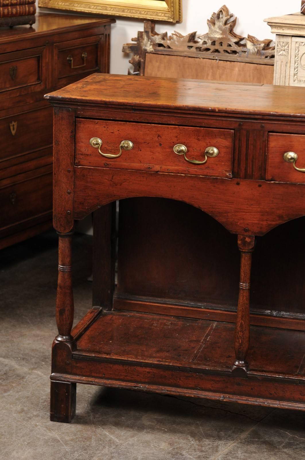 18th Century English George III 1780s Oak and Fruitwood Server or Dresser Base with Shelf