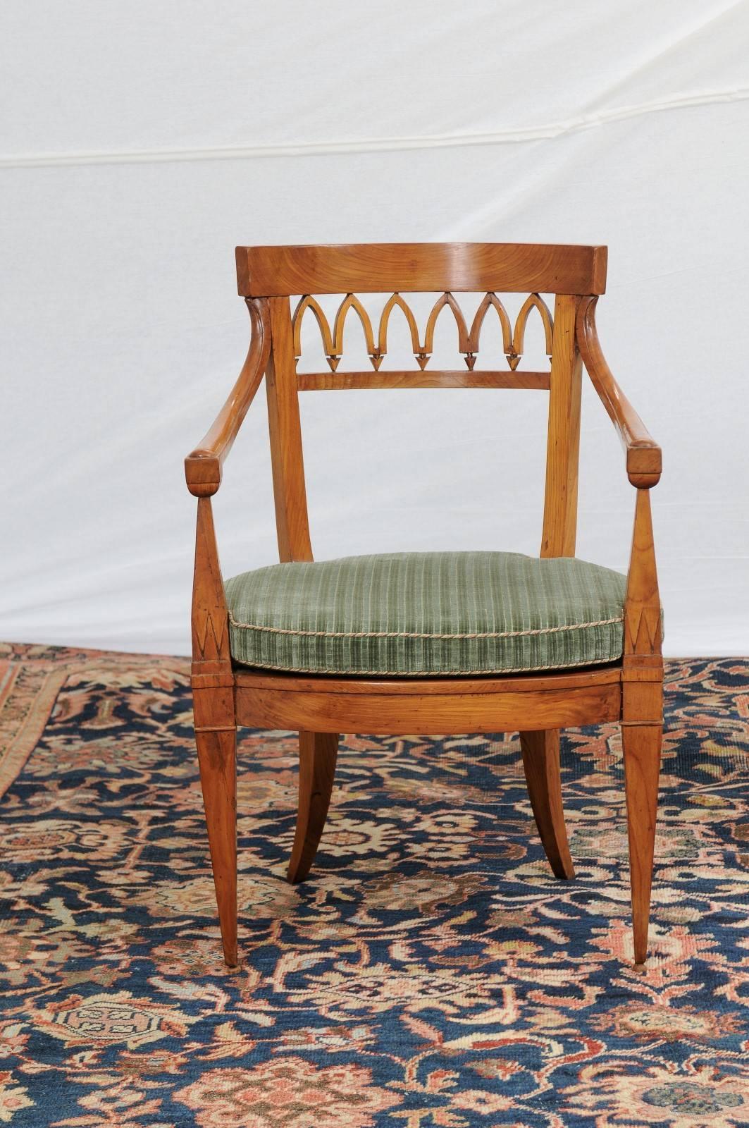 Pair of Austrian Biedermeier 1840s, Armchairs with Pierced Backs and Cane Seats In Good Condition For Sale In Atlanta, GA
