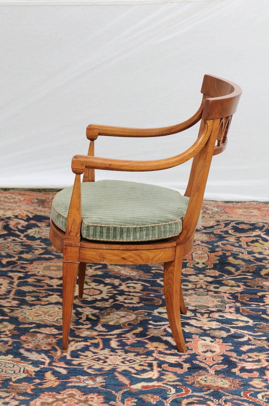 Upholstery Pair of Austrian Biedermeier 1840s, Armchairs with Pierced Backs and Cane Seats For Sale