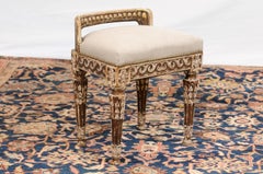 French, 1850s Distressed Neoclassical Upholstered Stool with Vitruvian Scroll