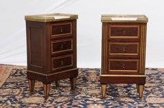 Pair of Petite French Directoire Style Commodes with Gallery and Marble Tops