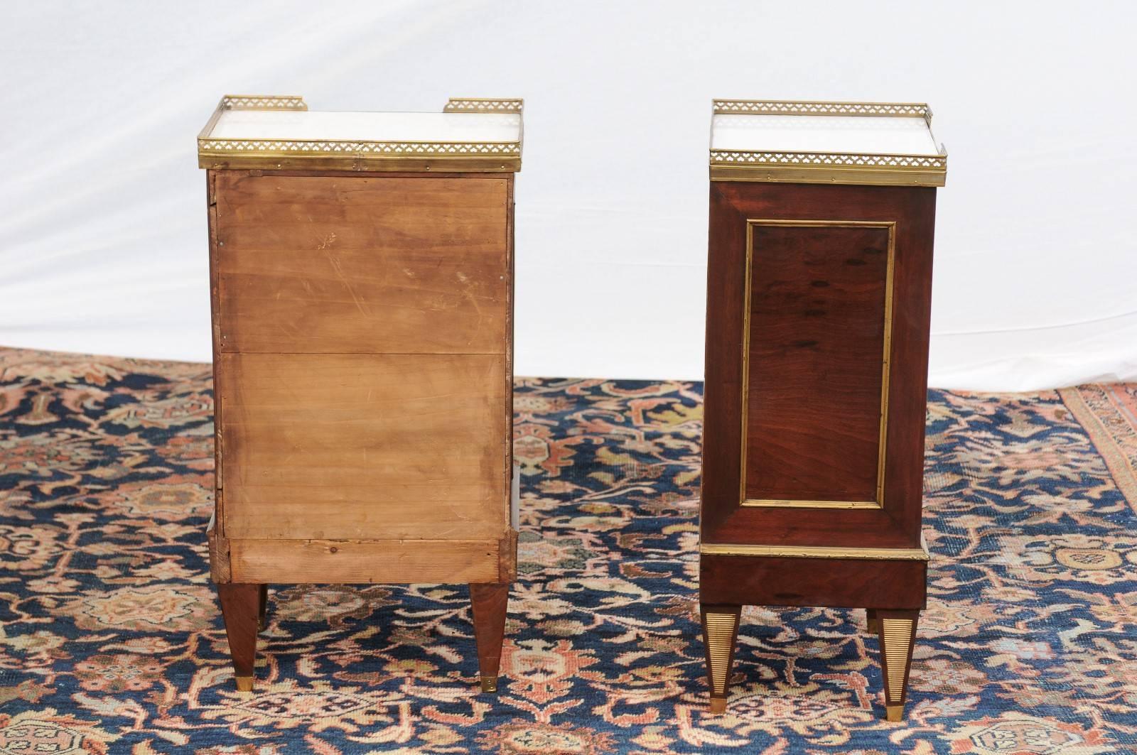 Pair of Petite French Directoire Style Commodes with Gallery and Marble Tops 2