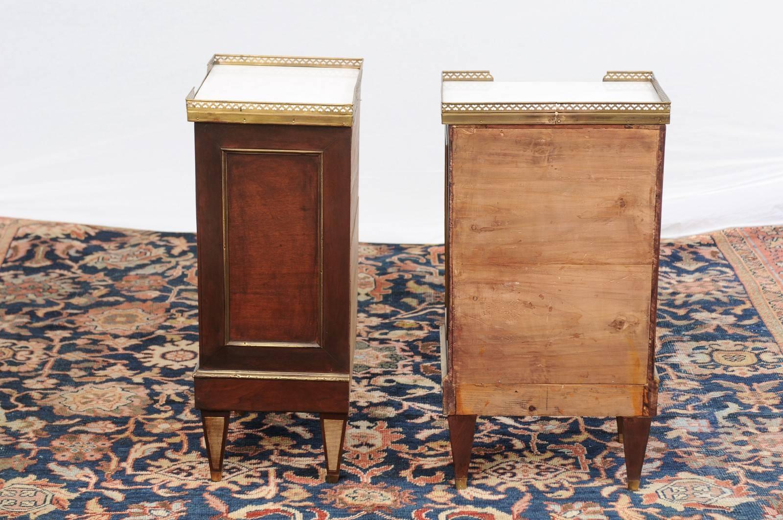 Pair of Petite French Directoire Style Commodes with Gallery and Marble Tops 3
