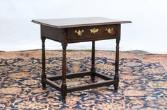 English Late 18th Century Oak Side Table with Single Drawer on Thin Column Legs