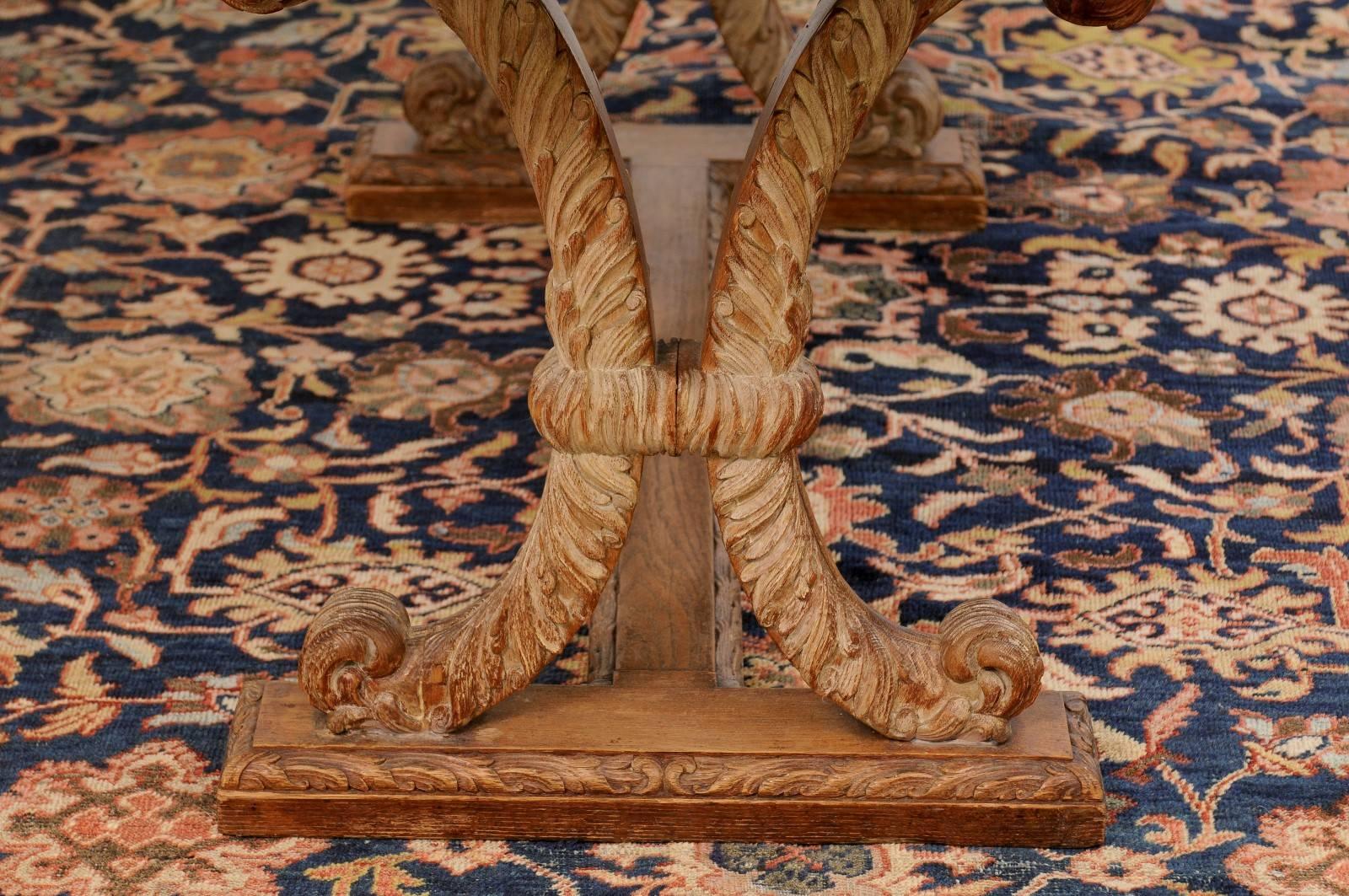 French X-Shaped Leg Oak Sofa Table with Cross Stretcher, Turn of the Century 1