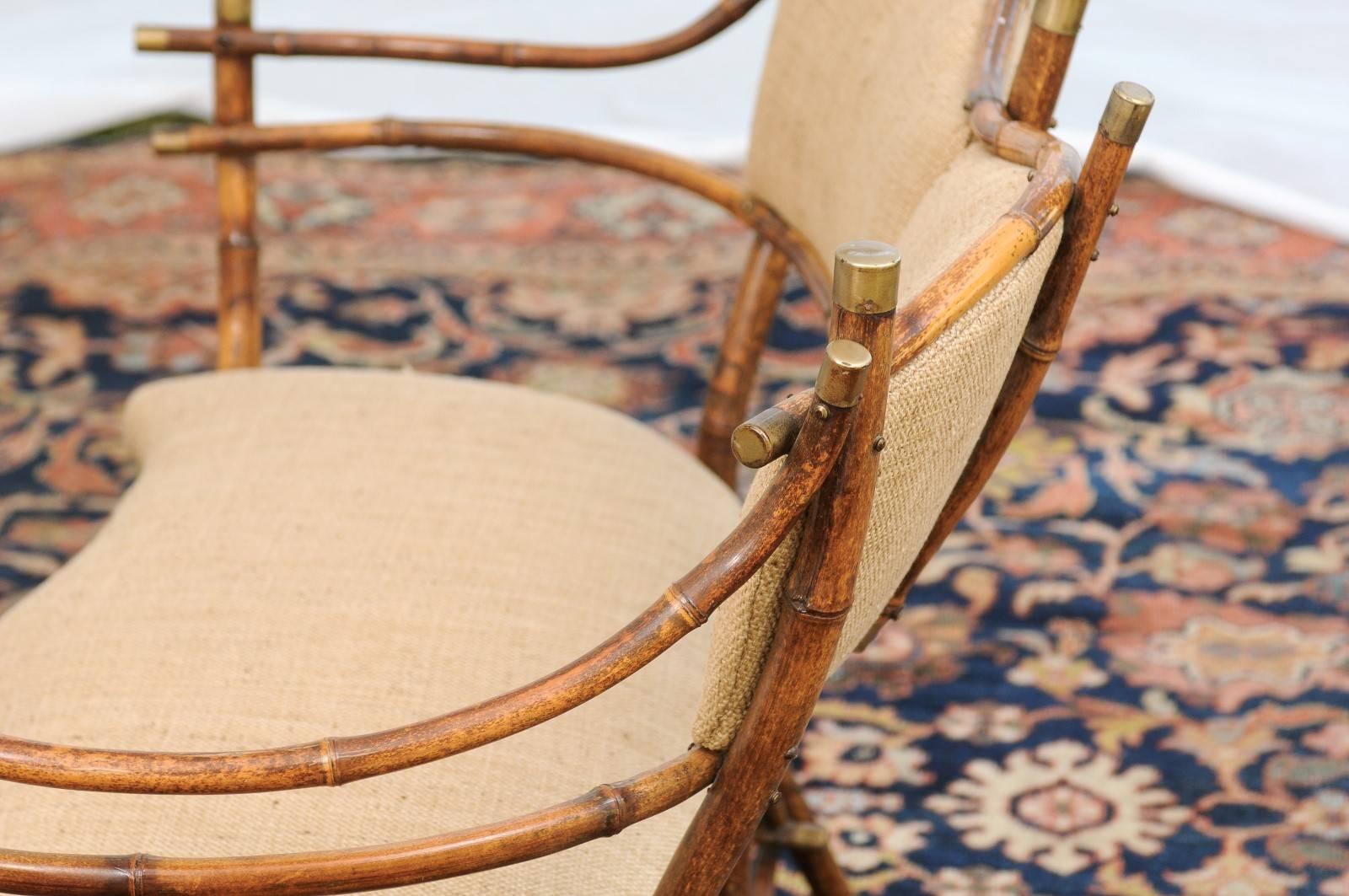 English Edwardian Period Bamboo Settee with Upholstered Back and Seat 2