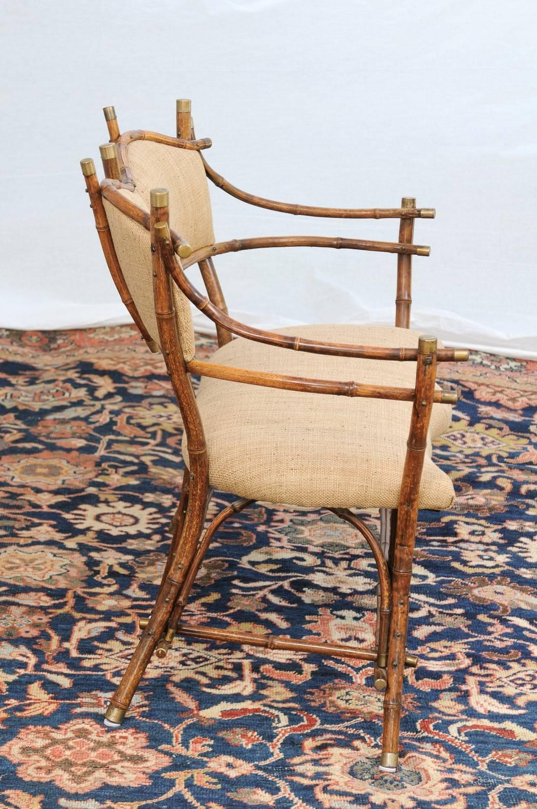 English Edwardian Period Bamboo Settee with Upholstered Back and Seat 3