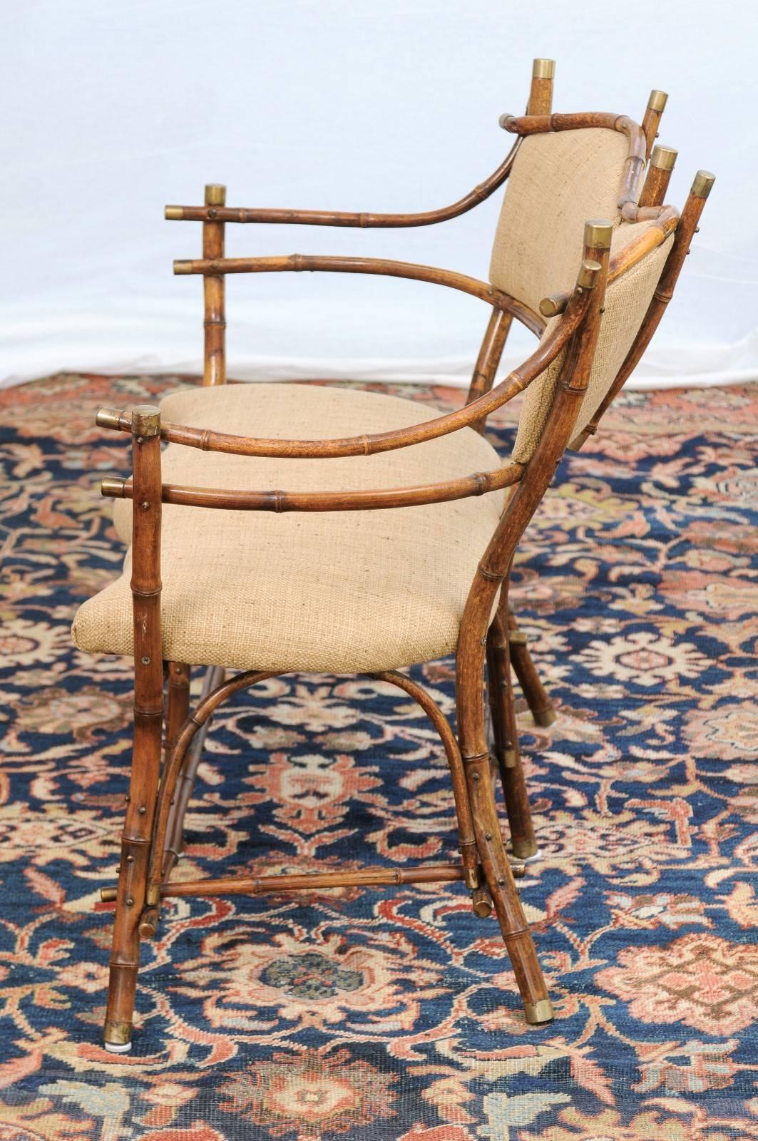 English Edwardian Period Bamboo Settee with Upholstered Back and Seat 5
