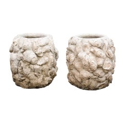 Vintage Pair of Round Concrete Shell Planters from the Mid-20th Century