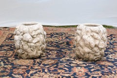 Pair of Round Concrete Shell Planters from the Mid-20th Century