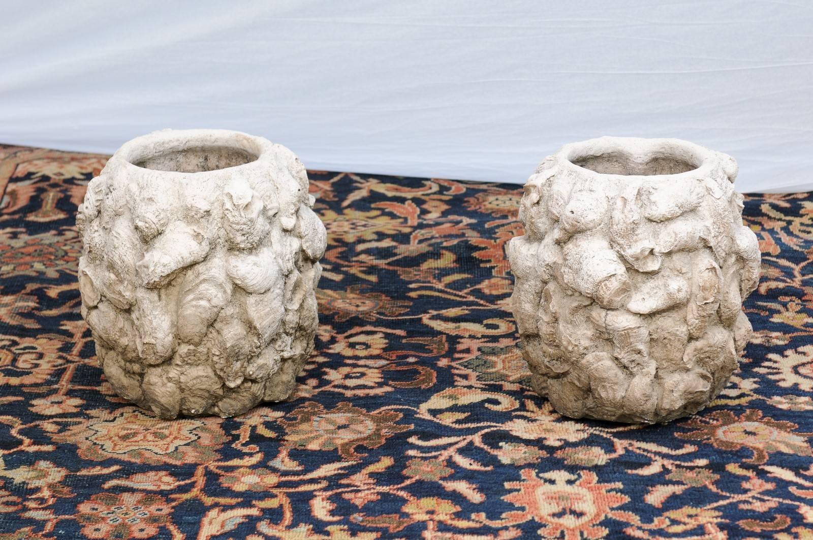 Pair of Round Concrete Shell Planters from the Mid-20th Century 1