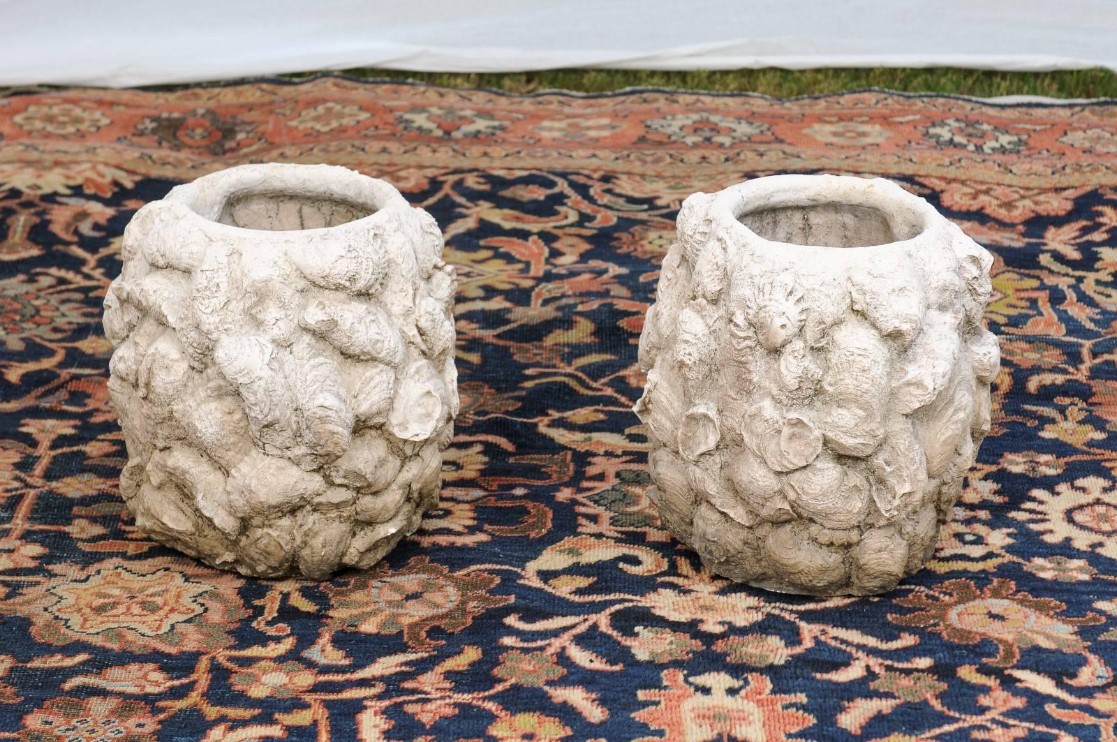 Pair of Round Concrete Shell Planters from the Mid-20th Century 3