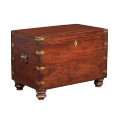 Antique English Campaign Oak Trunk with Brass Accents and Handles, circa 1880