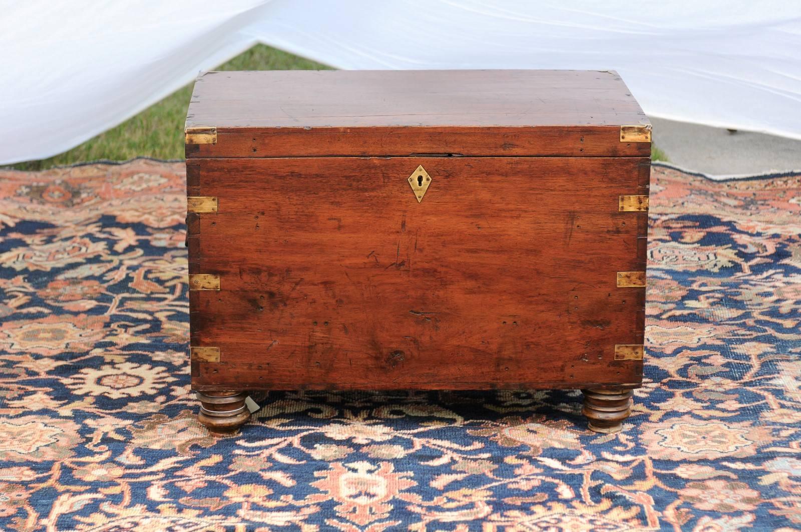 English Campaign Oak Trunk with Brass Accents and Handles, circa 1880 2