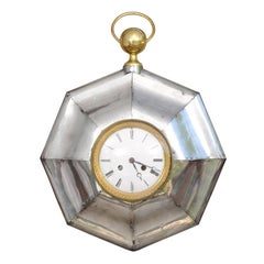 Antique French Late 19th Century Steel and Brass Octagonal Pocket Watch Shaped Clock