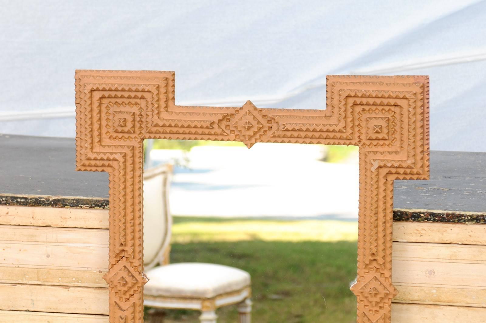French Tramp Art Painted Terracotta Mirror from the Early 20th Century In Good Condition In Atlanta, GA