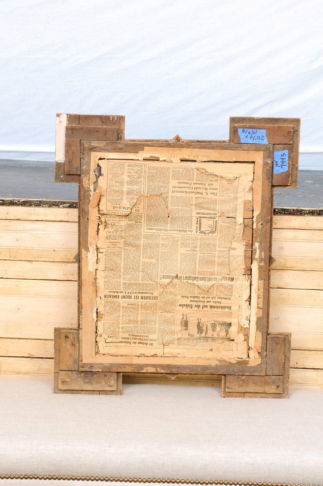 French Tramp Art Painted Terracotta Mirror from the Early 20th Century 4
