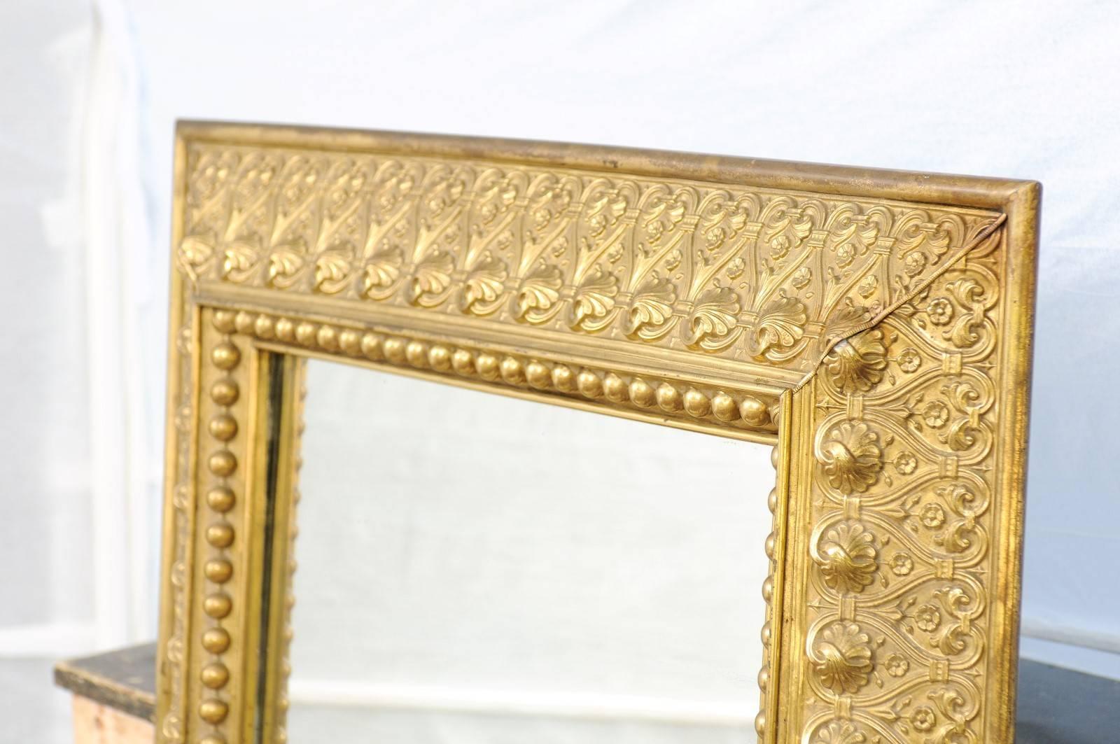 Dutch Repoussé Brass Beveled Edge Mirror with Heart Motifs, circa 1880 For Sale 3