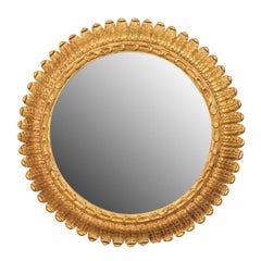 French Round Giltwood Foliage Decorated Mirror from the Mid-20th Century